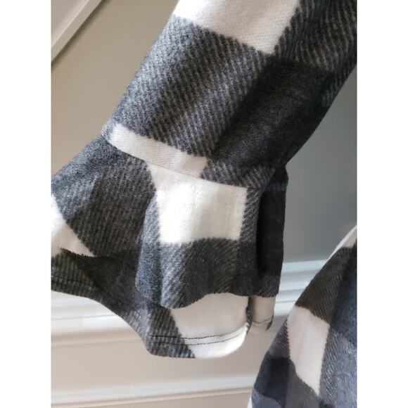 Tunic Dress Women's S White Black Check Round Neck Ruffle Sleeve Pullover - Picture 9 of 12